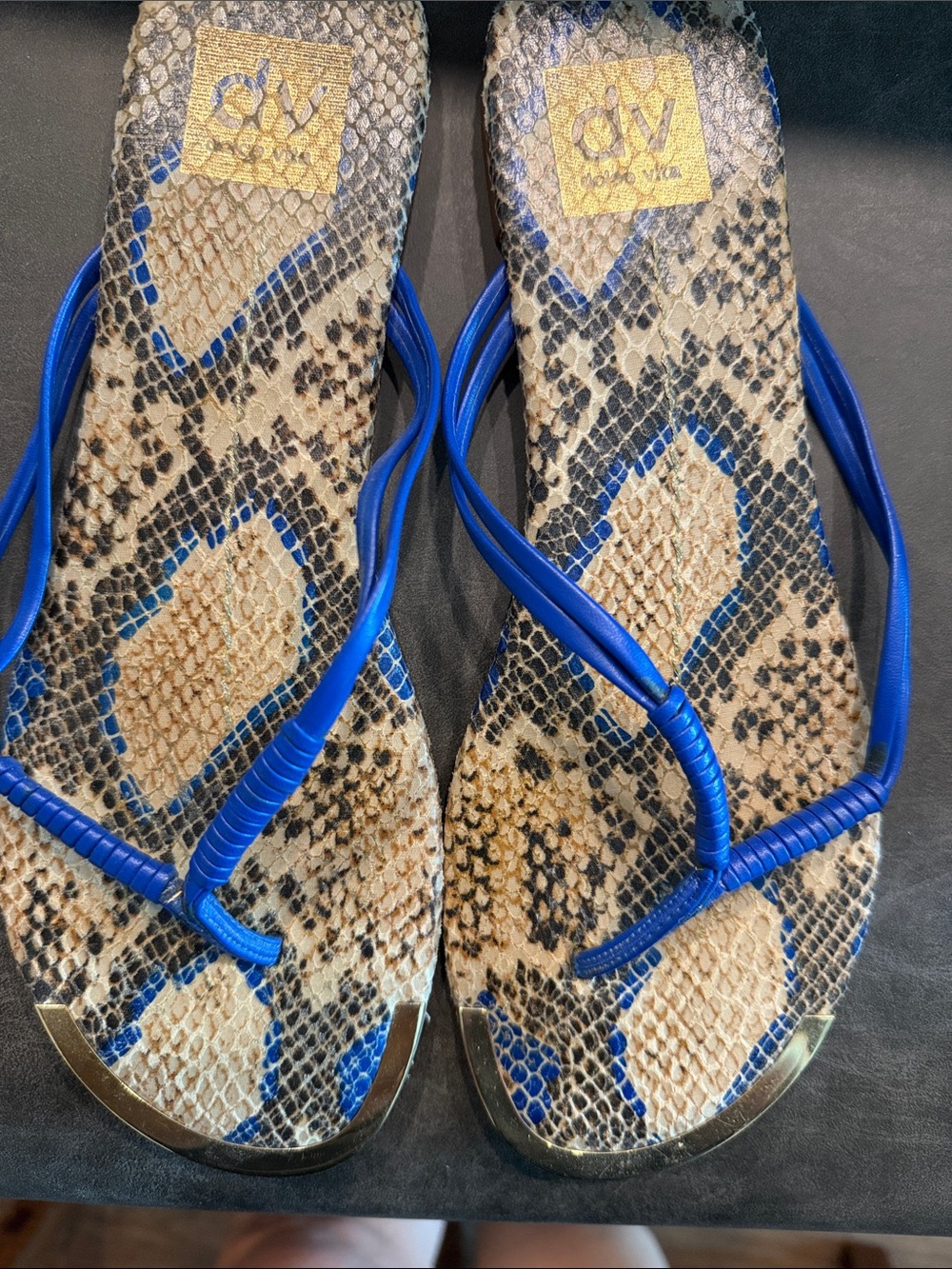 DV by Dolce Vita Blue Strappy Snake-Print Thong Sandals